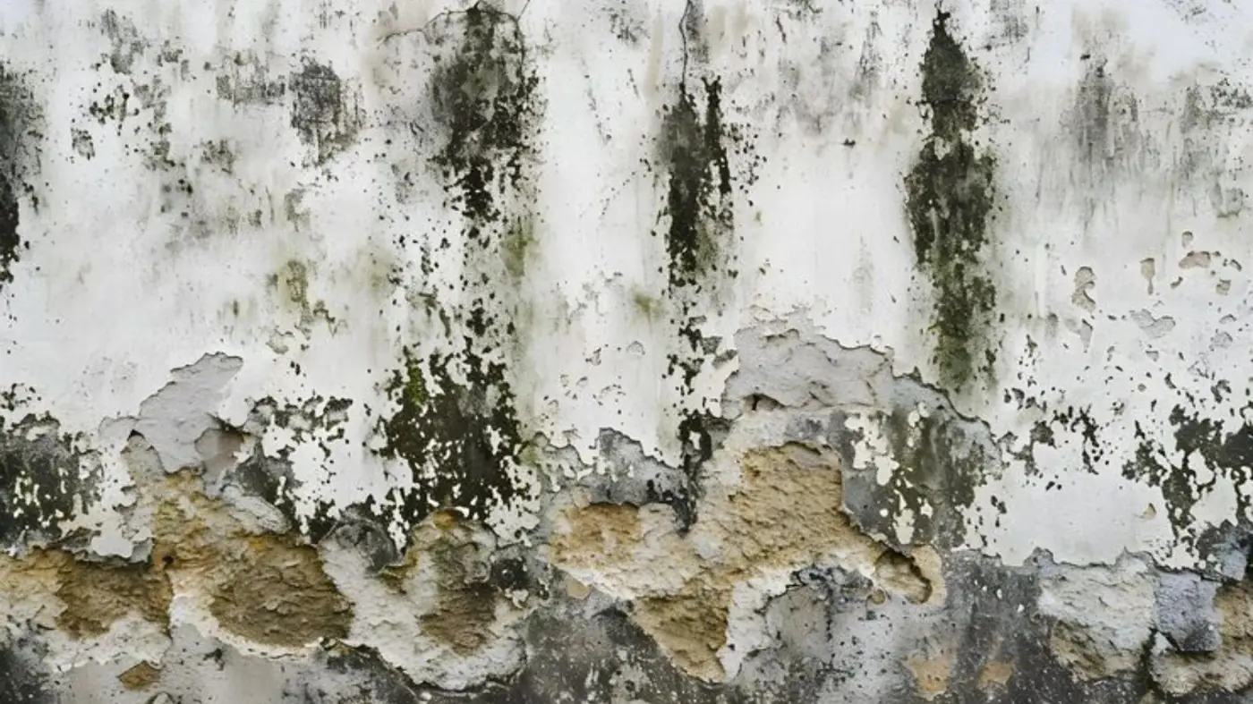 Green and black mold patches spreading across a painted wall